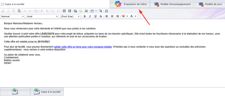 Exemple de devis créé avec l'AI - Cafca Software