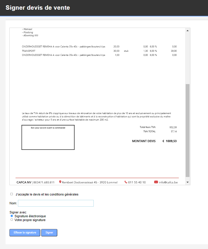 signer devis de vente
