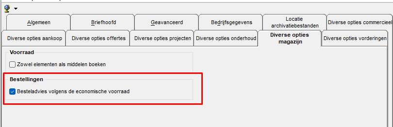 besteladvies volgens economische voorraad