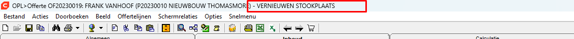 naam offerte verschijnt bovenaan