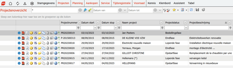 Projectenoverzicht Cafca Software