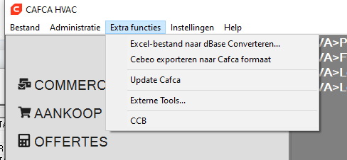 ‘Extra functies’ bovenaan uw Cafca Windows hoofdmenu